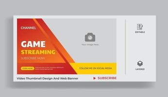 Video game streaming and review video thumbnail and web banner vector