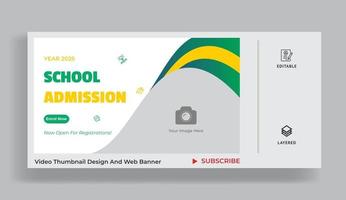 Miniatura de video de admisión a la educación escolar y plantilla de banner web. vector