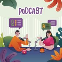 un podcaster entrevistando a una mujer vector