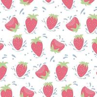 Seamless pattern of fresh strawberries. Strawberries with water drops. vector