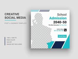 publicación de redes sociales de regreso a la escuela, plantilla de banner web de admisión escolar vector