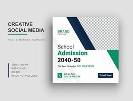 publicación de redes sociales de regreso a la escuela, plantilla de banner web de admisión escolar vector