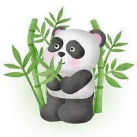 lindo panda con bambú en estilo acuarela vector