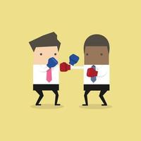 Two businessmen wearing boxing gloves fighting. vector