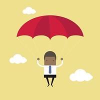 African businessman with parachute in the sky. vector