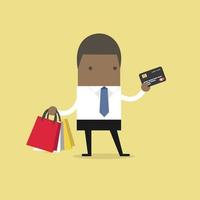 African businessman with credit card and shopping bags. vector