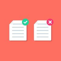 Document or Paper icon with Check mark. cross signs. vector