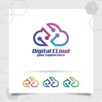 Cloud data logo vector design concept of cloud and technology symbol