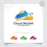 Diseño de logotipo de cohete de nube con concepto de vector de nube colorida