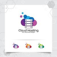 Cloud hosting logo vector design with concept of server and cloud