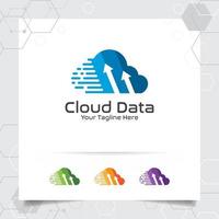 Cloud hosting logo vector design with digital and data symbol