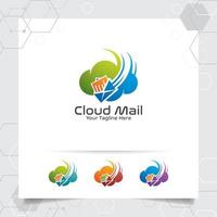 Diseño vectorial de logotipo en la nube con concepto de icono de correo y mensajería vector