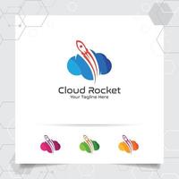 Diseño de logotipo de cohete de nube con concepto de vector de nube colorida