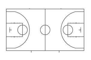 Basketball field layout with markings. View from above. Black and whit vector