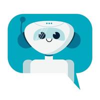 Smiling cute robot chat bot in speech bubble. Support vector