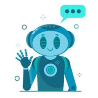 Smiling chat bot character robot helping solve a problems. vector