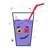 Halloween party cocktail with scary cute character face. Drink vector