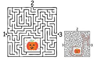 Square halloween maze labyrinth game for kids. Labyrinth logic vector