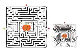 Square halloween maze labyrinth game for kids. Labyrinth logic vector