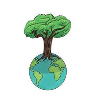 Tree growing in mother earth vector