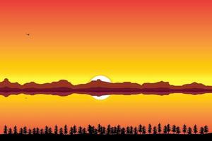 Sunset on the river and mountains vector