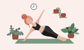 Young woman doing yoga. Flat style. vector