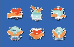 Hand Drawn World Humanitarian Day Sticker Set vector