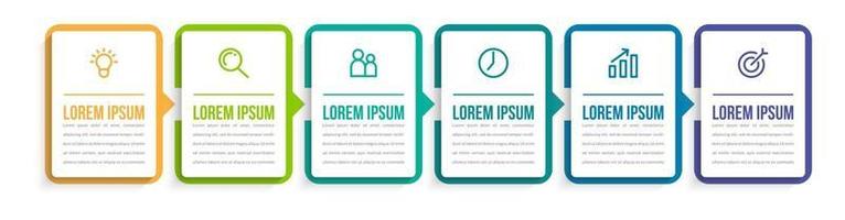 Infografía de línea de tiempo con seis pasos. vector