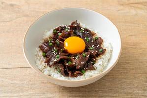Rice with Soy-Flavoured Pork or Japanese Pork Donburi photo