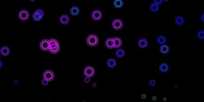 Dark pink, blue vector pattern with coronavirus elements.