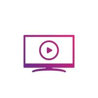 play video, player on TV screen icon on white vector