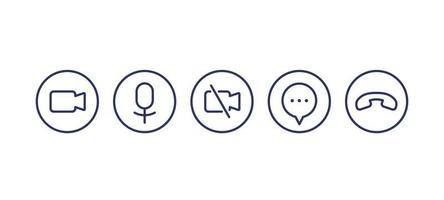 Video call line icons for interface vector