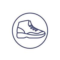 icono de zapato de baloncesto, vector de línea de zapatillas altas