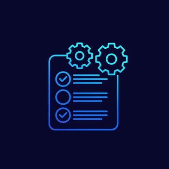 check list icon with gear, project execution, linear design vector