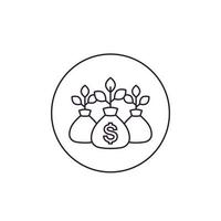 Money bag, income growth, project financing, investing line icon vector