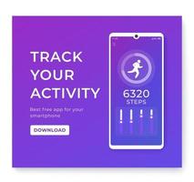 Fitness app, activity tracker for smartphone or step counter vector