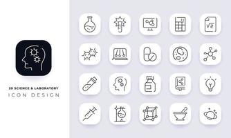 Line art incomplete science and laboratory icon pack. vector