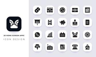 Minimal flat home screen apps icon pack. vector