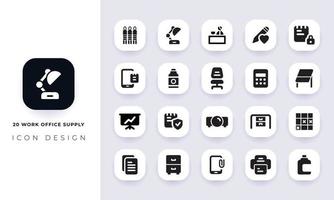 Minimal flat work office supply icon pack. vector