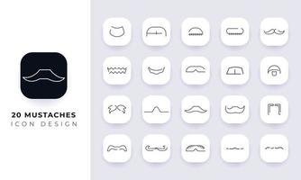 Line art incomplete mustaches icon pack. vector