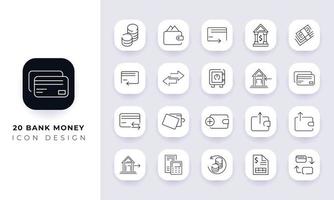 Line art incomplete bank money icon pack. vector