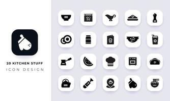 Minimal flat kitchen utensils icon pack. vector