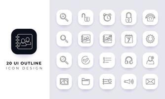 Line art incomplete ui outline icon pack. vector