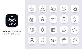 Line art incomplete photo edit ui icon pack. vector