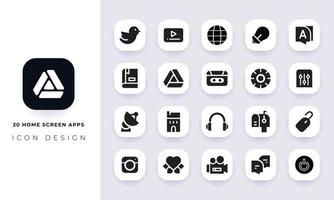 Minimal flat home screen apps icon pack. vector