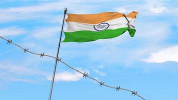 Flag of India with Barbed wire demonstrating border conflict video