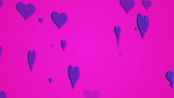 coeurs en papier bleu volant sur fond rose graphiques animés video