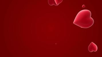 lindos corações 3d vermelhos voando para cima, fundo vermelho do dia dos namorados video