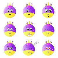 Set of vector emoticons with a unicorn