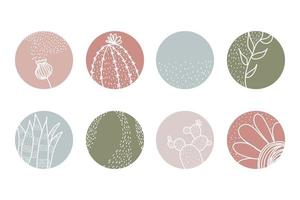 resalte el conjunto de portadas, iconos botánicos florales abstractos para redes sociales. vector
